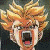 Pixelated close-up of a character with spiky orange hair, wide eyes, and an open mouth showing a red tongue against a dark background.