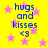 Yellow background with pink stars and blue text reading 'hugs and kisses <3' in four identical quadrants.
