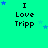 Green background with repeated 'I Love Tripp' text and blue star animations in a