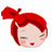 Pixelated character with red hair in a bow, closed eyes, and pink cheeks, with a small red heart symbol on the right side.
