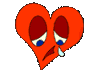 Red heart-shaped icon with sad expression, blue eyes, and tears in four sequential animation frames showing tear movement.