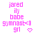 Pixelated pink text and symbols on white background with two identical static frames showing 'jared', 'ily', 'babe', 'gymnast<3', 'grl' and a heart symbol.