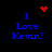 Blue text 'I Love Kevin!' on black background with red pixelated heart and starburst symbols above.