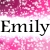 Pixelated icon with pink and white gradient background and black text reading 'Emily' in serif font.