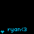 Blue pixelated text 'ryan<3' with varying numbers of blue heart symbols above and to the left, displayed on a black background.