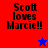Four display "Scott loves Marcie!!" text with a blue star on red background and a red star on blue background, transitioning between two states
