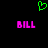 Green pixelated heart symbol above two pink 'BILL' text blocks on black background.