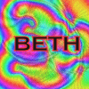 Static image with swirling rainbow gradient background and bold black text reading BETH in center.