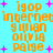 Pixelated orange text on cyan background with pink plus signs, displaying 'igop internet gillian olivia paige' in four repeated sections with slight animation variations.