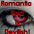 Pixelated red text reads 'Romantico' at top, 'Red' in a box over a stylized eye, and 'Devilish!' at bottom.