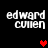 Four identical pixelated text blocks reading 'edward cumien' arranged in a with red heart symbols appearing and disappearing between them