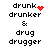 Pixelated text list with red heart and particle effects on white background, showing animated transitions between static states.