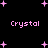 Black background with pink pixelated text reading "Crystal" repeated four times and scattered pink plus-shaped stars.