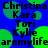 Blue background with green circular shapes and black text listing names Christina Kara Tori Kylie aremylife repeated in two