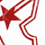 Red star with trailing lines on white background, pixelated rendering.