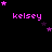 Pixelated pink text 'kelsey' with varying star arrangements on a black background, animated