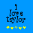Blue background with pixelated text 'i love taylor' and five yellow-green stars below, showing animation where the third star changes from green to yellow.