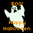 Pixelated ghost icon with orange text 'BOO!' and 'Happy Halloween' on black background, showing color variations.
