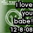Green background with white heart swirls and black text reading 'I love you babe! 12-8-08' and 'Merry X-Mas!' on the left, 'Forever and Always!' on the right.