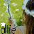 A static image shows a person with long brown hair wearing a white headband, standing in front of green grass and blue string lights. The name 'allie' appears below the figure.