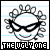 Pixelated cartoon face with black mask and crown-like hair, smiling on lined paper background; text "THE UGLY ONE" in blue block letters below.