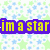 Pixelated text phrases in yellow and blue on a star-patterned background with green and light-blue stars.