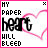 Pixelated icon with pink border showing 'MY PAPER HEART HILL BLEED' text and a pink heart outline, where the word 'PAPER' changes from black to pink between frames.