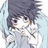 Pixelated anime-style character with dark spiky hair and light blue wings, holding a white object near their face against black background text.