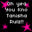 Black background with white pixelated text reading "Oh yea You Kno Tanisha Rulz!!" and pink star shapes scattered throughout, some with motion blur effects.