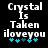 Pixelated text reads "Crystal Is Taken iloveyou" with blue star symbols below, showing animation changes in star positions.