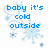 Pixelated blue text and snowflake graphics on white background with gray rectangle in bottom right corner.