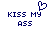 Pixelated blue text 'KISS MY ASS' with a heart symbol above the first instance, displayed on white background.