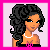 Pixel art contact sheet showing three frames of an animated icon featuring a cartoon woman with curly black hair, pink-and-black striped top, and black thigh-high boots on a bright pink background with "Asian Beauty" text and heart symbols.