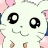 A 48x48 pixel animated buddy icon featuring a white hamster character with pink ears and brown paws on the left, next to black background text reading "Anime IM" above "COM" in silver stylized font.
