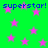 Green background with pink stars and blue text reading "superstar! superstar!" in two horizontal lines.