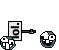 Pixelated icons display a 'lol.' sign and a face with white eyes and mouth on a gray background, with some icons showing motion effects.
