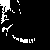 Black and white pixelated icon with scattered white shapes on a black background, resembling abstract fragments or a partial outline.