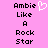 Pixelated text 'Ambie Like A Rock Star' on pink background with white heart symbol above 'Ambie' on left side.
