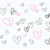 Pixelated static image with scattered heart and key shapes on a light blue striped background.