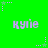 Green background with repeated light purple text 'kylie' and small star-shaped pixel art elements scattered across the image.