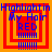 Four identical pixelated frames display layered red and orange squares with blue text reading "Highlightin My Hair RED" over a yellow background.