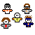 Pixel art characters and yellow vehicles on gray background, with text 'Incubus' in multiple styles.