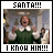 A 6-frame animated contact sheet showing a character in green and white clothing with repeated text "SANTA!!!" above and "I KNOW HIM!!!" below across all frames, displaying sequential motion changes from raised arms to clasped hands.