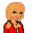 Pixel art contact sheet showing four frames of an animated icon featuring a blonde woman in red and black attire with visible text "Panthers" on a black background.