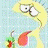 Pixelated cartoon character with large white eyes and a curved mouth, holding a drink in various color variations against pastel backgrounds.