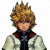 Pixelated character with spiky brown hair, dark eyes, and a neutral expression wearing a white coat over black clothing with red collar accents.