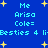 Blue background with yellow stars and light blue text reading Me, Arisa, Cole=, Besties 4 life repeated in two