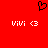Red background with black pixelated heart symbol above two identical white text-and-symbol pairs reading "Vivi <3".