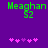 Green text 'Meaghan 52' on purple background with pink heart symbols below, two identical frames side-by-side.