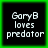 Four identical pixelated text-based icons arranged in a , each displaying 'GaryB loves predator' on black background with green border